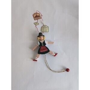 Kathe Wohlfahrt German Lady Wood Pull String Figurine Ornament 3.5”